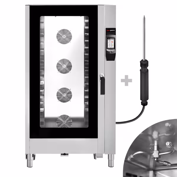Commercial Electric Combi Oven- Touchscreen Controls - 20x GN 1/1 - incl. Washing System, Temperature Probe & Rack Trolley