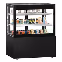 Commercial cake display fridge MADRID Self-Service - 435L - 1000mm - Double glazing - square - with 2 glass shelves - rear sliding doors - incl. night curtain - for patisserie - Black matt