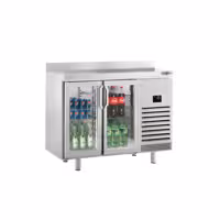 Stół chłodniczy barowy do napojów Premium PLUS – 1468 x 700 mm – z 2 drzwiami szklanymi i rantem