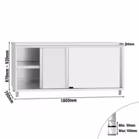 Armário de Trabalho em Aço Inoxidável ECO - 1800x700mm - com portas de correr