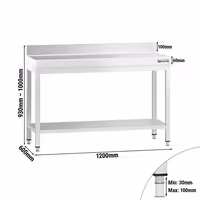 طاولة عمل ستانلس ستيل PREMIUM - 1200x600mm - مع رف سفلي & حاجز خلفي