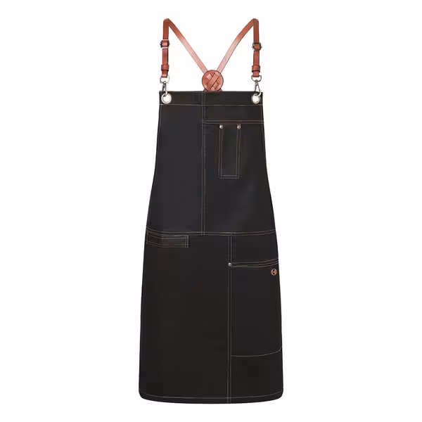 KARLOWSKY | Cross-Back Bib Apron Urban X-Style – Black - 680×800 mm - 100% Cotton - Leather Straps