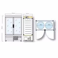 4-Sided Glass Display Fridge - 935L - 1320mm - with 14 rotating shelves - 2 doors - Silver