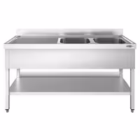Sudoper PREMIUM - 1800x600 mm - s donjom policom - s 2 koritima - korita desno - inox