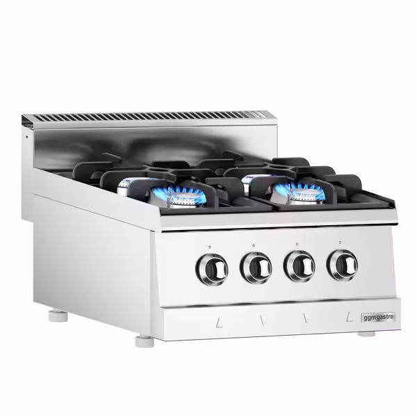 Ipari gáztűzhely - 600-as - asztali - összteljesítmény: 24,0 kW - 4 égős - 600x600x300 mm