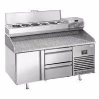 Pizzapult PREMIUM PLUS - 1490x700 mm - 1 ajtó + 2 fiók - feltéthűtővel - 6x GN 1/4 - gránit munkalappal