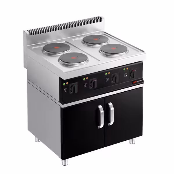 Cocina eléctrica - 12,8kW - 4 placas - con subestructura con 2 puertas