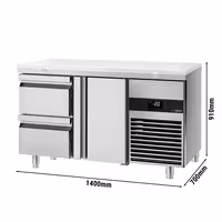 Commercial Counter Fridge PREMIUM - 1400x700mm - with 1 door - 2 drawers - incl. cutting board white - capacity 281 litres