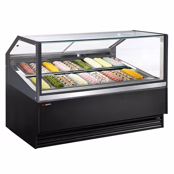Ice Cream Display Freezer | THEO - 1736mm - Ventilated cooling - with LED lighting - for 18 x 5 litres Napoli pans - Black