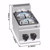 Fogón a gas de sobremesa - 9,5kW - 2 fuegos