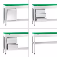 Rozsdamentes acél munkaasztal PREMIUM - 700x700 mm - alsó polccal - vágódeszka zöld - tartozék