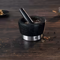 (2 pieces) ZWILLING | Granite Mortar & Pestle Ø150 mm – Non-slip Feet - 18/10 Stainless Ring - Black
