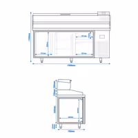 طاولة تحضير بيتزا مبردة PREMIUM PLUS - 1980x700 mm - مع بابان و 2 أدراج - سطح عمل جرانيت - شامل وحدة تبريد علوية - 9x GN 1/4
