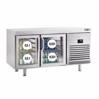 Stół chłodniczy barowy do napojów Premium PLUS – przelotowy – 1618 x 800 mm – EN 600 x 400 – z 2 drzwiami szklanymi – do cukierni i piekarni