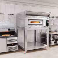 Commercial Gas Pizza Oven – 1-deck - 9x Ø34 cm - manual - hood + stand + castors