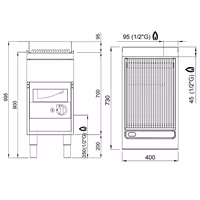 Griglia ad acqua a gas - 9kW - Griglia in ghisa - Su mobile - Profondità 700 - Acciaio inox