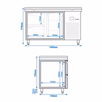 Rashladni pult PREMIUM - 1400x700 mm - Boja Crvena - s 1 vrata - s 2 ladica - Ventilirano hlađenje - uklj. Ploča za rezanje Crvena