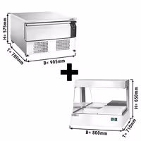 Compacte Koel- vrieswerkbank - -22/+8°C - 905mm - 1 lade - 2x GN 1/1 - incl. frietwarmer