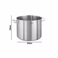 Soppgryta - Rostfritt stål - 6,0 liter - Ø 200 mm - Höjd: 200 mm - 200x200x200 mm - med halksäkra värmetåliga handtag; energisparande; jämn värmefördelning; diskmaskinssäker - för induktion, gas, keramikhäll och elspis