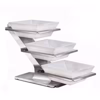 Etagere / Buffet Stand - 3-piece set - Stainless steel - Chrome high-gloss - square - Height: 480mm - incl. 3 Melamine bowls 300x300mm - with 3 shelves