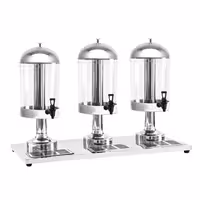 Juice Dispenser - 3x polycarbonate tanks with tap & ice inserts - 24 Litres - Stainless steel - incl. drip tray