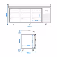 Table réfrigérée à pizza Premium PLUS - 1980 x 700 mm - avec 9 tiroirs