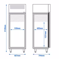 Szafa mroźnicza Premium PLUS – stal nierdzewna – GN 2/1 – 560 L – z 1 drzwiami
