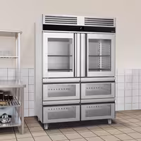 Szafa chłodnicza PREMIUM – stal nierdzewna – GN 2/1 – 1400 L – z 2 półdrzwiami szklanymi i 4 szufladami szklanymi