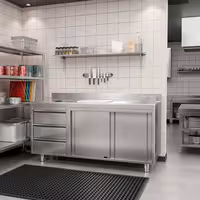 خزانة قاعدية ستانلس ستيل KOPENHAGEN PREMIUM - 2000x600mm - أبواب منزلقة، وحدة أدراج 3 يسار - مع حاجز خلفي