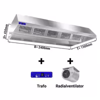 Okap sufitowy – 2400 mm – z silnikiem, zewnętrznym regulatorem, filtrami i lampą