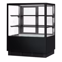 Commercial cake display fridge - 378L - 1000mm - Double glazing - square - mirrored front - with 2 glass shelves - rear sliding doors - for patisserie - Black