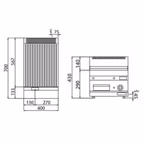 Plancha eléctrica Fry top - 8,0 kW - Ranurado - Superficie de cocción: 395x535mm