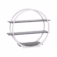 Etagere / Buffet Stand - with 3 shelves - Stainless steel frame & white plexiglass shelves - White - round - Ø540mm