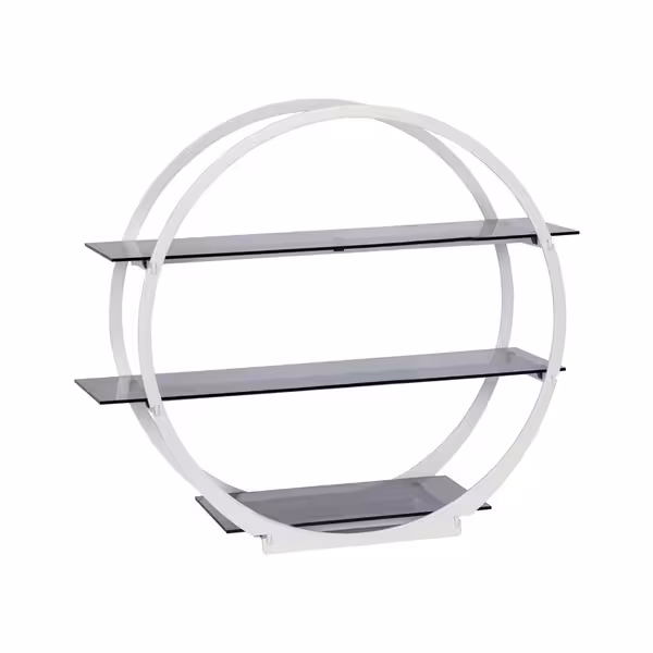 Etagere / Buffet Stand - with 3 shelves - Stainless steel frame & white plexiglass shelves - White - round - Ø540mm