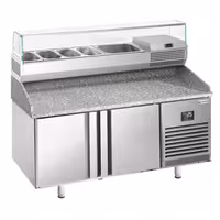 Pizzapult PREMIUM PLUS - 1490x700 mm - 2 ajtó - feltéthűtővel - 6x GN 1/4 - gránit munkalappal