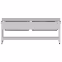 Grovdiskbänk i rostfritt stål ECO - 2 000x700 mm - med underhylla - 2 hoar - extra djup ho - med stänkskydd