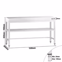 طاولة عمل ستانلس ستيل PREMIUM - 1500x800mm - مع رف سفلي & تدعيم