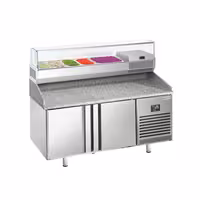 Pizzapult PREMIUM PLUS - 1490x700 mm - 2 ajtó - feltéthűtővel - 6x GN 1/4 - gránit munkalappal