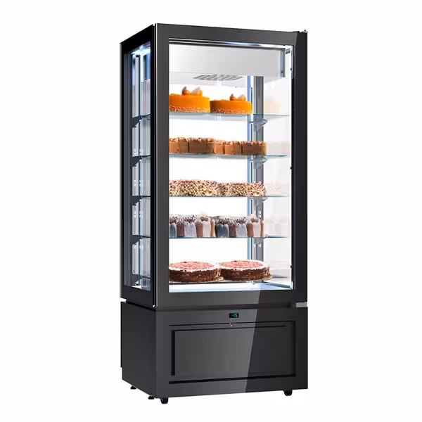 4-Sided Glass Display Freezer - 457L - 805mm - Double glazing - square - black front - with 5 glass shelves - 1 glass door, right-hinged - Black