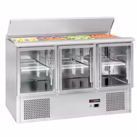 Saladeta ECO – 1370 mm – 3 staklena vrata – s pretincem za 4 GN 1/1 pladnja i poklopcem od nehrđajućeg čelika
