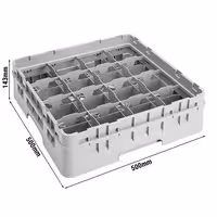 CAMBRO | CAMRACK® - Košara za pranje šalica 1/1 - Sa 16 odjeljaka - 500x500 mm - Siva boja