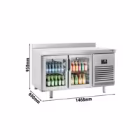 Stół chłodniczy barowy do napojów Premium PLUS – 1468 x 600 mm – z 2 drzwiami szklanymi i rantem