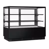 Commercial cake display fridge - 580L - 1500mm - Double glazing - square - with 2 glass shelves - rear sliding doors - for patisserie - Black