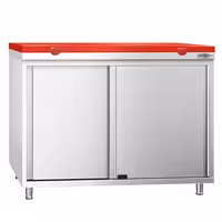 Arbetskåp i rostfritt stål PREMIUM - 1000x600 mm - med 2 skjutdörrar - inkl. skärbräda röd