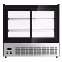 Countertop display fridge - 120L - 700mm - Double glazing - square - with 2 glass shelves - rear sliding glass doors - Black
