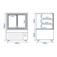 Commercial cake display fridge - 343L - 900mm - Double glazing - with 2 glass shelves - rear sliding doors