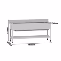 Grovdiskbänk i rostfritt stål ECO - 1600x600 mm - med underhylla - 1 ho mitten - extra djup ho - med stänkskydd