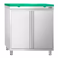 Arbetskåp i rostfritt stål PREMIUM - 800x600 mm - med 2 gångjärnsdörrar - inkl. skärbräda grön