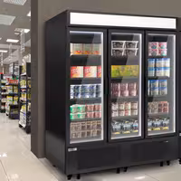 Commercial multideck display freezer - 1600mm - 891L - with 3 hinged glass doors & 15 shelves - Black