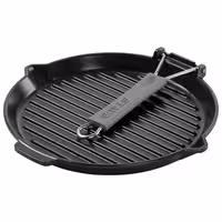 STAUB | Pure Grill Round Cast Iron Grill Pan – Ø28 cm - Black - Spout & Folding Silicone Handle